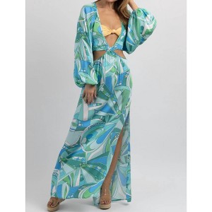 Women's POSITANO PRINT CUTOUT COVERUP - OLIVACEOUS - 1 of 4