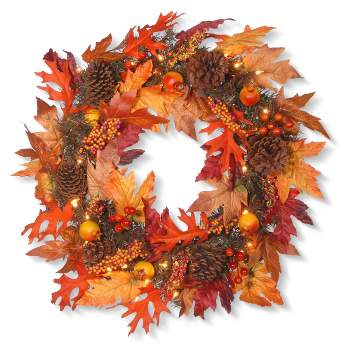 24" Maple Wreath with Clear Lights - National Tree Company