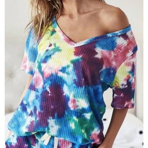 Women's Waffle Tie Dye V-neck Top - BiBi XL - 1 of 3