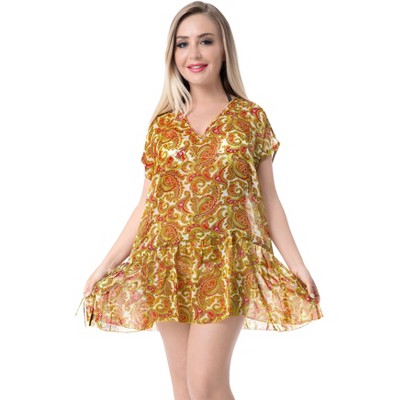 LA LEELA Women's Beachwear Swimsuit Coverups for Women Summer Swim Beach Dress Cover Ups for Swimwear Women Hawaiian Bathing Suit M-L Red,Abstract