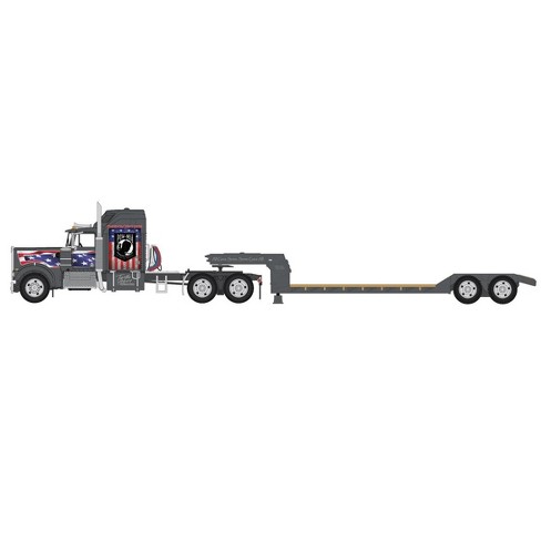 First Gear DCP 1/64 Gray POW/MIA Kenworth W900A Sleeper with Rogers Lowboy  60-1312