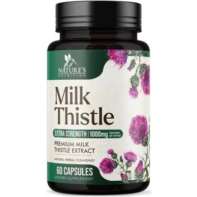 Milk Thistle Supplement - Max Strength 1000mg for Liver Cleanse Detox & Repair - 60 Count By Nature's Nutrition