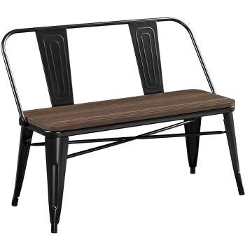Yaheetech Industrial Metal Dining Bench with Wooden Top for Patio, Kitchen, Garden Black
