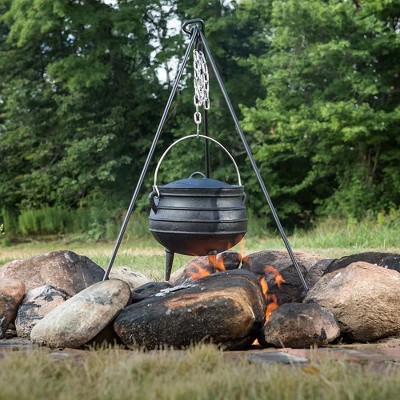 Large Black Cast Iron Round Campfire Cooking Kettle with Lid