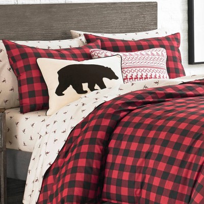 King Red and Black Cotton Plaid Duvet Cover Set