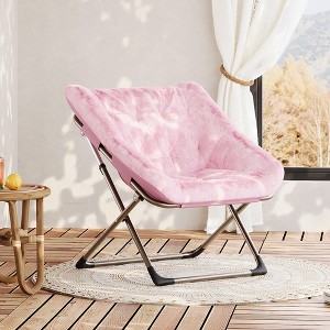 Rabbit Fur Saucer Chair, Folding Comfy Lounge Chair with Metal Frame, Cozy Indoor Foldable Lazy Sofa, Home Furniture for Bedroom, Living Room - 1 of 4