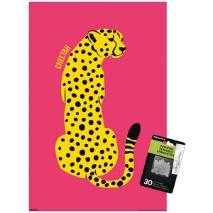 Trends International Reinders: Animals - Yellow Cat (Cheetah) Unframed Wall Poster Print Clear Push Pins Bundle 14.725" x 22.375" - 1 of 4