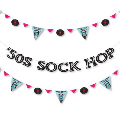 Big Dot of Happiness 50's Sock Hop - 1950s Rock N Roll Party Letter Banner Decoration - 36 Banner Cutouts and 50s Sock Hop Banner Letters