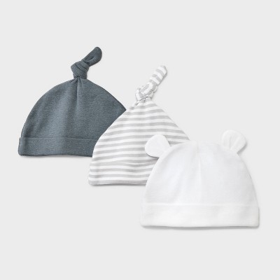 Image of Baby 3pk Cotton Hats - Cloud Island™ Gray 0-6M