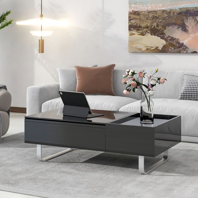 Multi-functional Coffee Table with Lifted Tabletop, Contemporary Cocktail Table with Metal Frame Legs and High-gloss Surface-ModernLuxe, 1 of 15