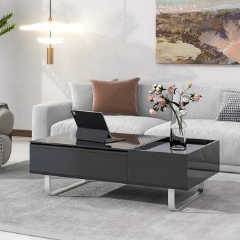 Multi-functional Coffee Table with Lifted Tabletop, Contemporary Cocktail Table with Metal Frame Legs and High-gloss Surface-ModernLuxe