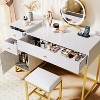 Hooseng White Makeup Vanity Desk with Stools, Rattan Vanity Table Set with Power Outlet with Drawers & Cabinet for Bedroom - 2 of 4