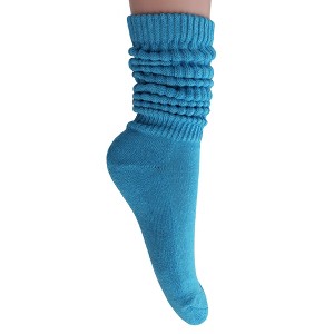 Turquoise Blue Slouch Socks for Women – 1, 2, 3, or 6 Pairs, Soft Cotton, Knee-High or Scrunch Style, Shoe Size 5-10 - 1 of 4