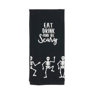 Saro Lifestyle Frightful Feast Skeleton Kitchen Towel (Set of 4), Black, 18"x28" - 1 of 2