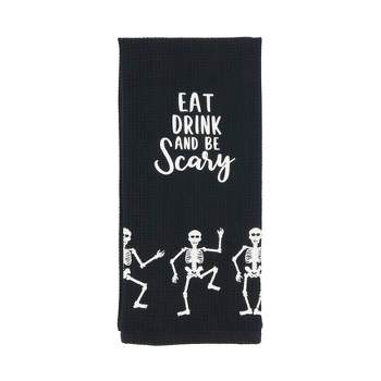 Saro Lifestyle Frightful Feast Skeleton Kitchen Towel (Set of 4), Black, 18"x28"