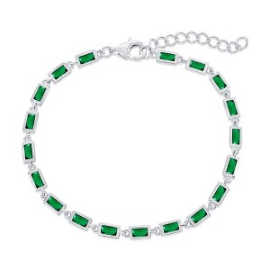 Bella Silver Sterling Silver, Bezel-Set Rectangle Bracelet - Emerald - Green - 6+1 Inch - 1 of 2
