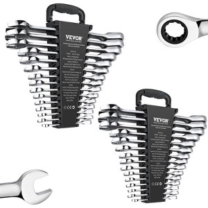 VEVOR Combination Wrench Set,30-Piece Ratcheting Wrench Set with Organizer Rack,Cr-V Steel Wrench Set SAE 1/4"to1",Metric 8 mm to 24 mm,Black&Silver - 1 of 4