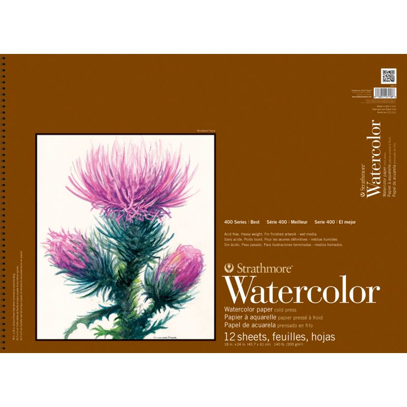 Strathmore 400 Series Watercolor Pad, 18 x 24 Inches, 140 lb, 12 Sheets, 1 of 2