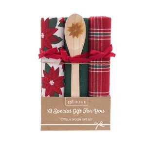 C&F Home Poinsettia Plaid Towel & Spoon Gift Bundle S/4 - 1 of 4