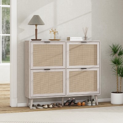 4 Door Shoe Rack, Freestanding Modern Shoe Storage Cabinet, for Entryway