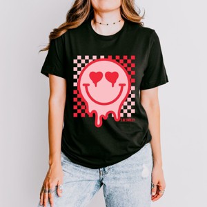 Simply Sage Market S.W.Smiley Valentine Smiley Checkered Short Sleeve Tee - XS - Black - 1 of 4