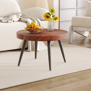 KTMBDW Round Coffee Table, Modern Coffee Table with Black Metal Leg and Annular Texture design, for Living Room, 23.6 Inches - 1 of 4