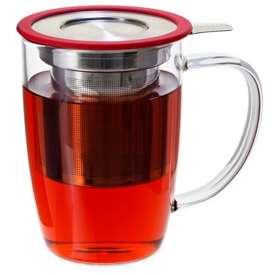 For Life NewLeaf Glass 16 Ounce Tea Mug with Infuser and Red Lid