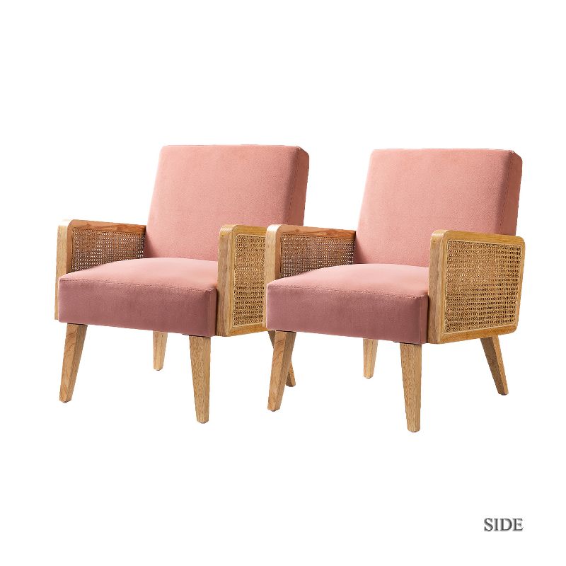 Chloé Cane Accent Chair with Rattan Armrest Upholstered Living Room Arm Chair Set of 2 | Karat Home, 3 of 10