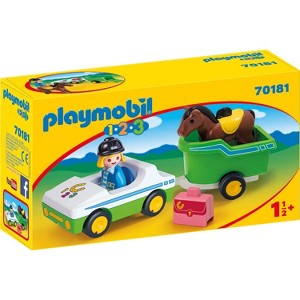 Playmobil 1.2.3 Car With Horse Trailer 70181 Playset 5pc - 1 of 1