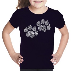 LA Pop Art Girl's Word Art T-shirt - Woof Paw Prints - 1 of 4