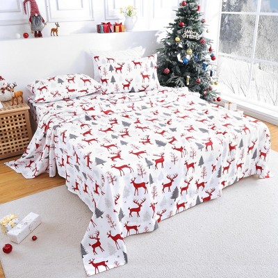 Christmas Sheets Queen, Soft Brushed Microfiber Bed Sheet Set, 16 Inches Deep Pocket Fitted Sheet,Flat Sheet & 2 Pillowcase Winter Holiday Sheets Set