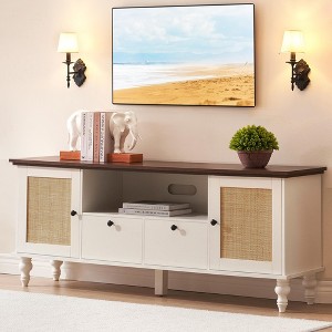 Rattan Entertainment Center TV Media Console Table, Modern TV Stand with Storage and Mesh Door, TV Console Cabinet Furniture for Living Room - 1 of 4