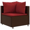 vidaXL Patio Lounge Set - 7 Piece Sectional Sofa with Cushions - Brown Poly Rattan Outdoor Furniture - Tempered Glass Table - Modular Design - 3 of 4