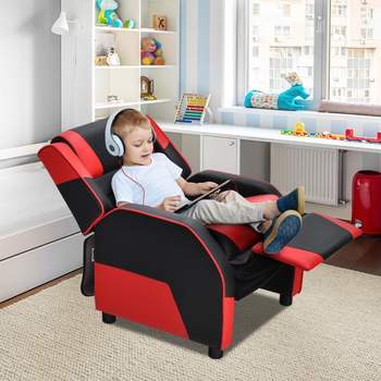 Infans Kids Youth Gaming Sofa Recliner w/Headrest & Footrest PU Leather Red