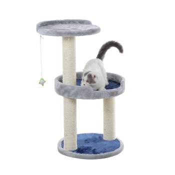 Armarkat 3-Level Real Wood Compact Cat Scratcher - Gray with Plush Perch