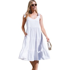 Amaryllis Women's Sleeveless Tiered Midi Dress with Tie Shoulder Straps and Scoop Neckline Comfortable All-Day Wear - 1 of 4