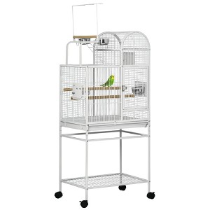 Skyzone 55" Steel Bird Cage with Rolling Stand, 3 Perches, 6 Food Bowls, Toy Hooks, Storage Shelf & - 1 of 4