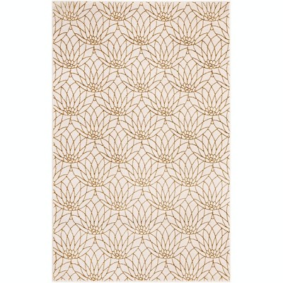 White and Gold Abstract Rectangular Area Rug