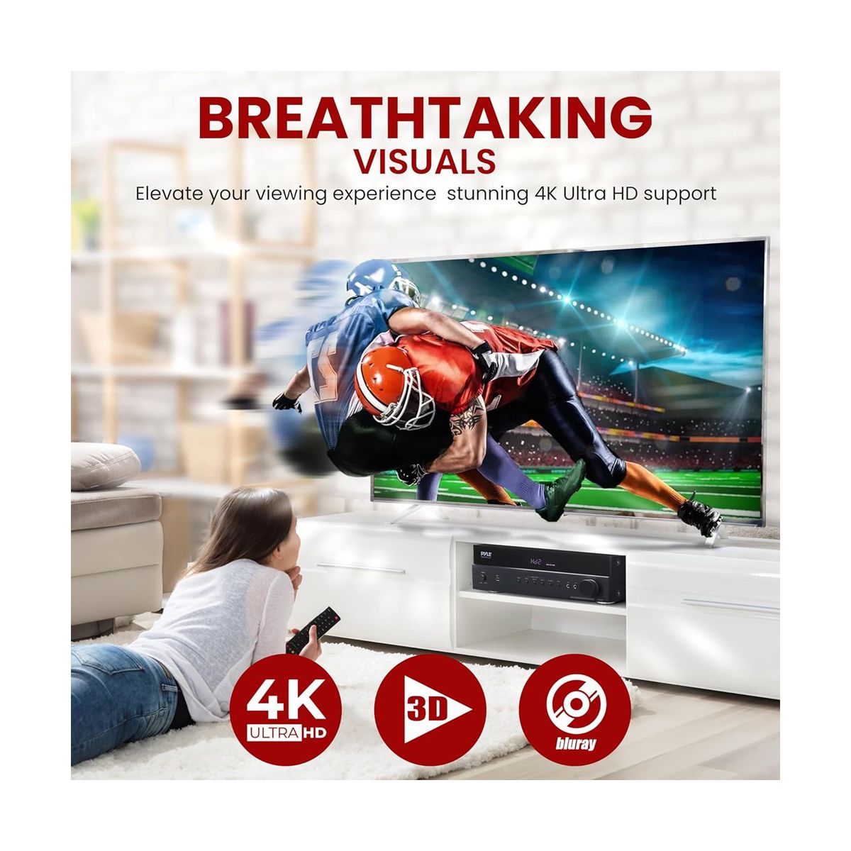 Pyle 5.2 Channel Hi-Fi Home Theater Receiver – Powerful Wireless Bluetooth Surround Sound Amplifier with 4K Ultra HD Support, MP3/USB/DAC, PT865BT - thumbnail 5