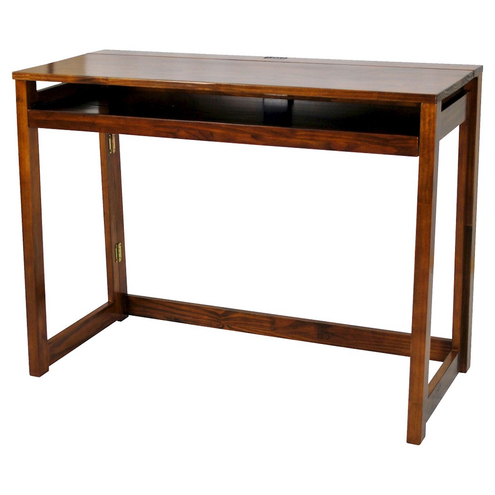 Photos - Office Desk Folding Computer Desk with 4 Port USB Charging Station Walnut - Flora Home