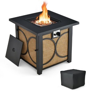 Costway 28 Inch Square Propane Gas Fire Pit Table with Fire Glasses &Rain Cover 50,000 BTU - 1 of 4