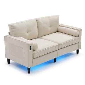 NicBex Loveseat Sofa with 2 USB Ports & 2 Side Pockets Modern Upholstered Linen Fabric 2 Seater Couch for Living Room,Apartment - 1 of 4