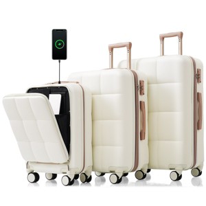 Hardshell Luggage Set,3-Piece Lightweight Suitcases (20"/24"/28") with Spinner Wheels,Cup Holder,20" Front Opening Carry-On with USB Port–Cuddlewood - 1 of 4