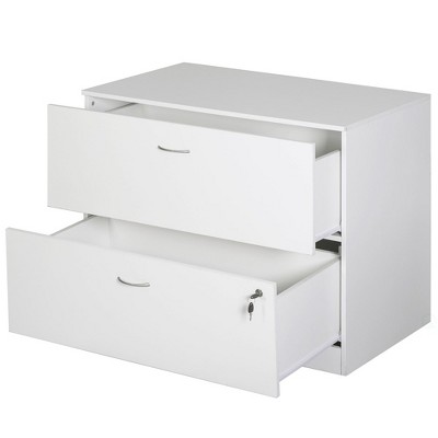 30-Inch White Wooden Lateral File Cabinet with Lockable Drawer