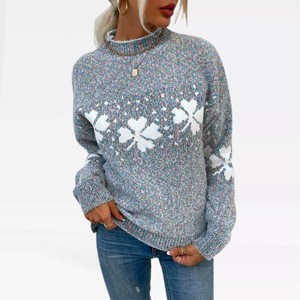 Womens Pullover Sweater Turtleneck Snowflakes Sweater Christmas Sweater Ribbed Knit Long Sleeve Sweater - 1 of 4