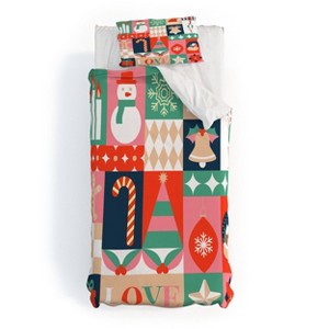 Deny Designs Twin/ Twin Extra Long Emanuela Carratoni Christmas Patchwork Duvet Cover and Pillow Sham Red - 1 of 4