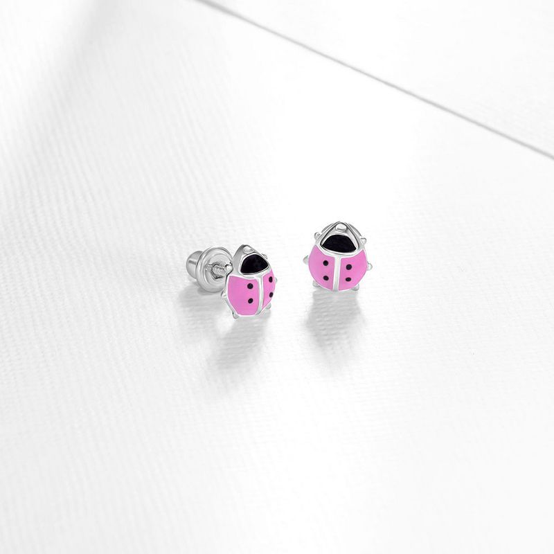 Girl's Adorable Enamel Ladybug Screw Back Sterling Silver Earrings - In Season Jewelry, 5 of 9