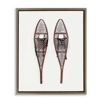 Stupell Industries Minimal Winter Snow Shoes Black Framed Floater Canvas Wall Art