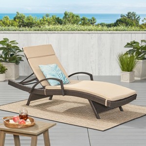 Christopher Knight Home Jessica Outdoor Rattan and Iron Adjustable Chaise Lounge with Cushion - 1 of 4