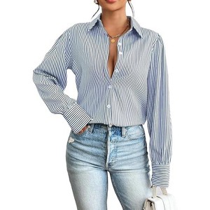 Zeagoo Womens Shirts Button Down Printed Lantern Long Sleeve Blouse Fashion Casual Tops - 1 of 4